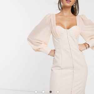 Corset dress with chiffon sleeves in champagne